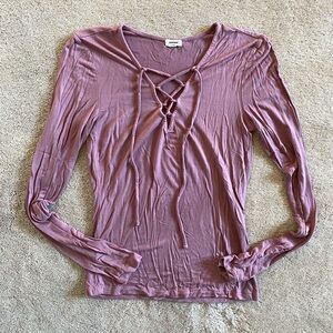 Garage Purple/Pink Long Sleeve Tie Front Blouse